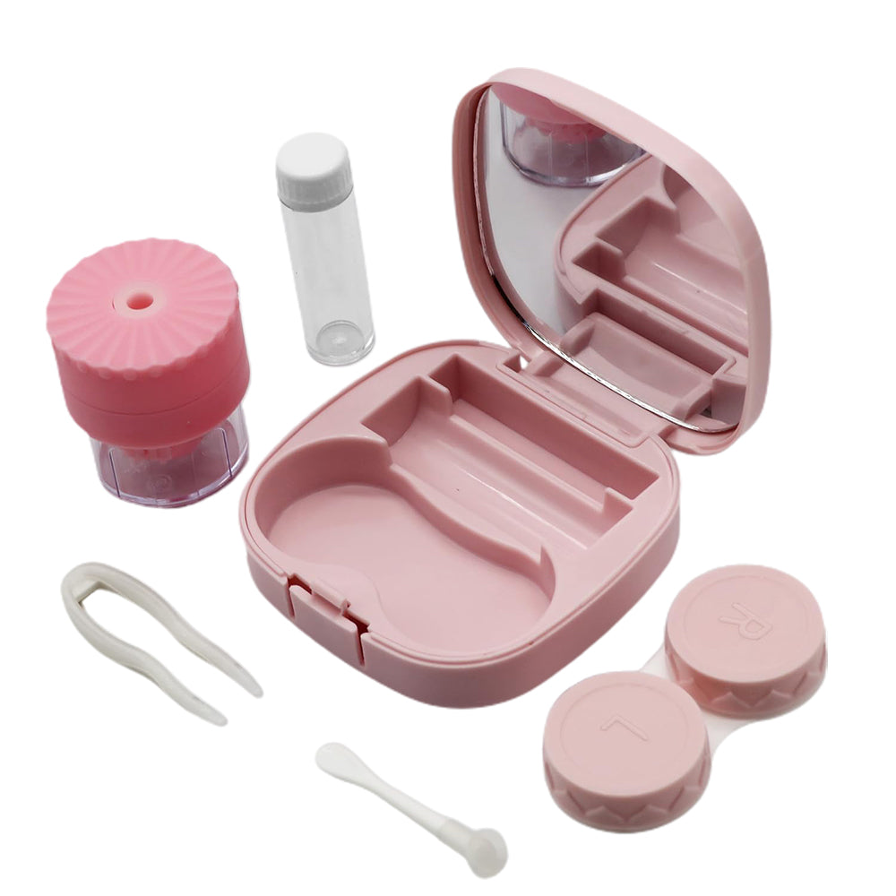 Contact Lens Case and Washer Set Travel Size Contact Lenses Cleaning Storage Tool Kit Pink