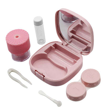 Contact Lens Case and Washer Set Travel Size Contact Lenses Cleaning Storage Tool Kit Pink