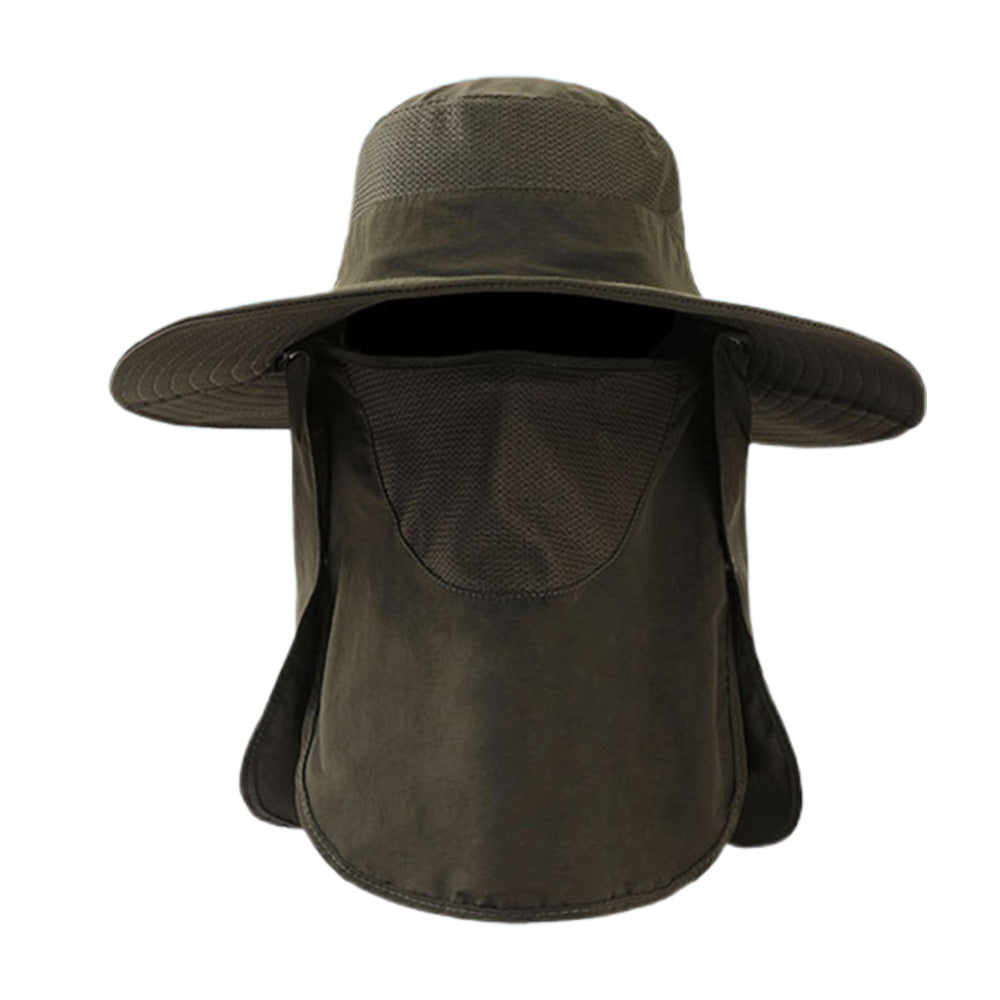 Sun Protection Fishing Cap Wide Brim Hat With Neck Flap And Face Cover-Army Green