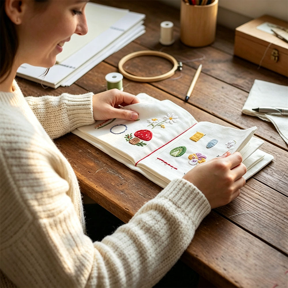 32 Stitch Embroidery Practice Book Kit with Beginner Floral Patterns