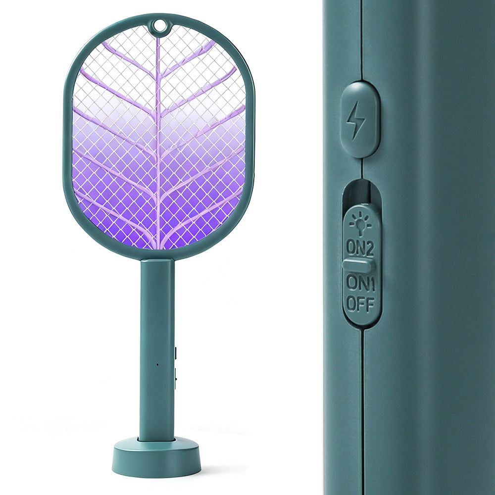 2-in-1 Electric USB Rechargeable Fly Swatter and Mosquito Killer Racket Green