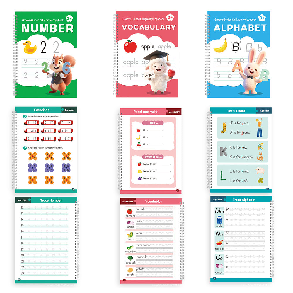 Special Grooved Handwriting Practice Books with 10 Refills