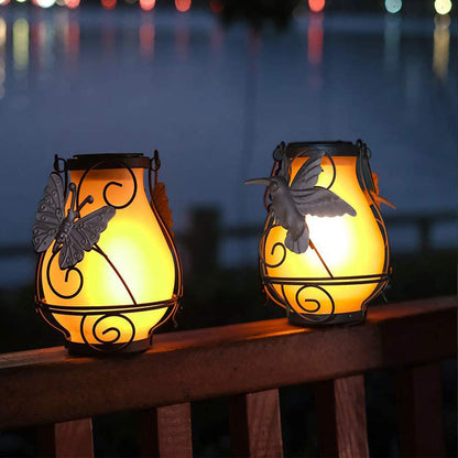 Waterproof LED Flame Lights Metal Solar Lantern Outdoor Hanging Lanterns -Butterfly Flame Lamp