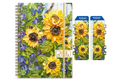 2025 Planner Book with Bookmark 2025 Calendar JAN 2025 - DEC 2025 Weekly and Monthly Academic Planner-Sunflowers