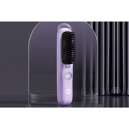 USB Rechargeable Hair Straightening Brush -Purple