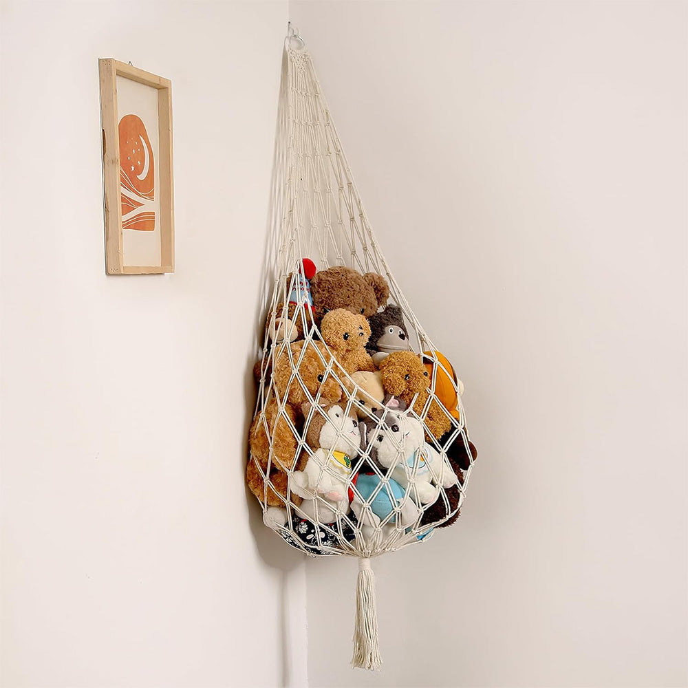 Stuffed Animal Storage Organizer Hammock Hanging Plush Toy Holder Beige