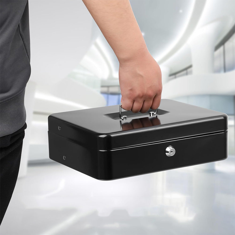 Locking Cash Box with Lock Money Box with Cash Tray
