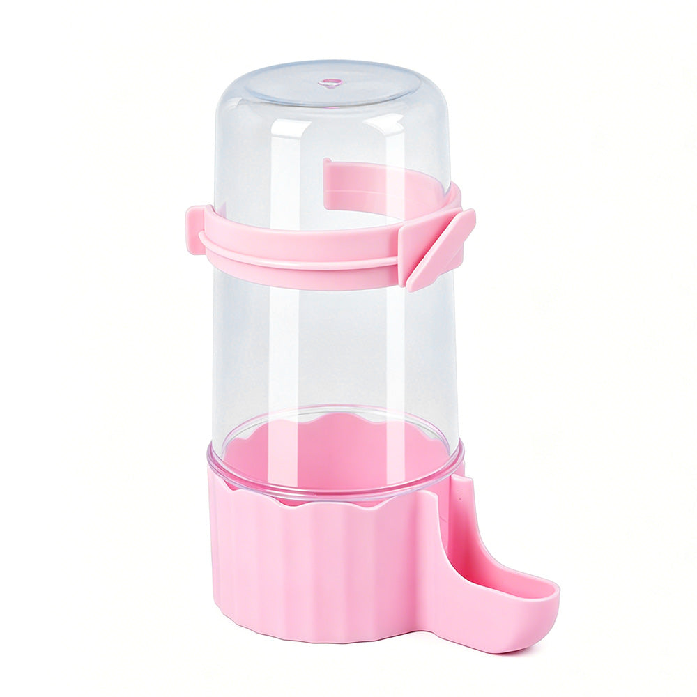 Bird Waterer Automatic Gravity Drinking Fountain with Anti Drowning Tray-Pink