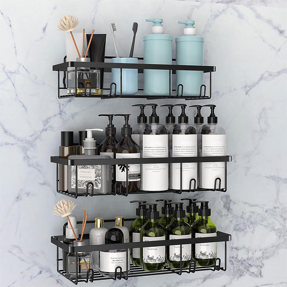 5Pcs Shower Caddy Adhesive Bathroom Wall Organizer Rack-Black