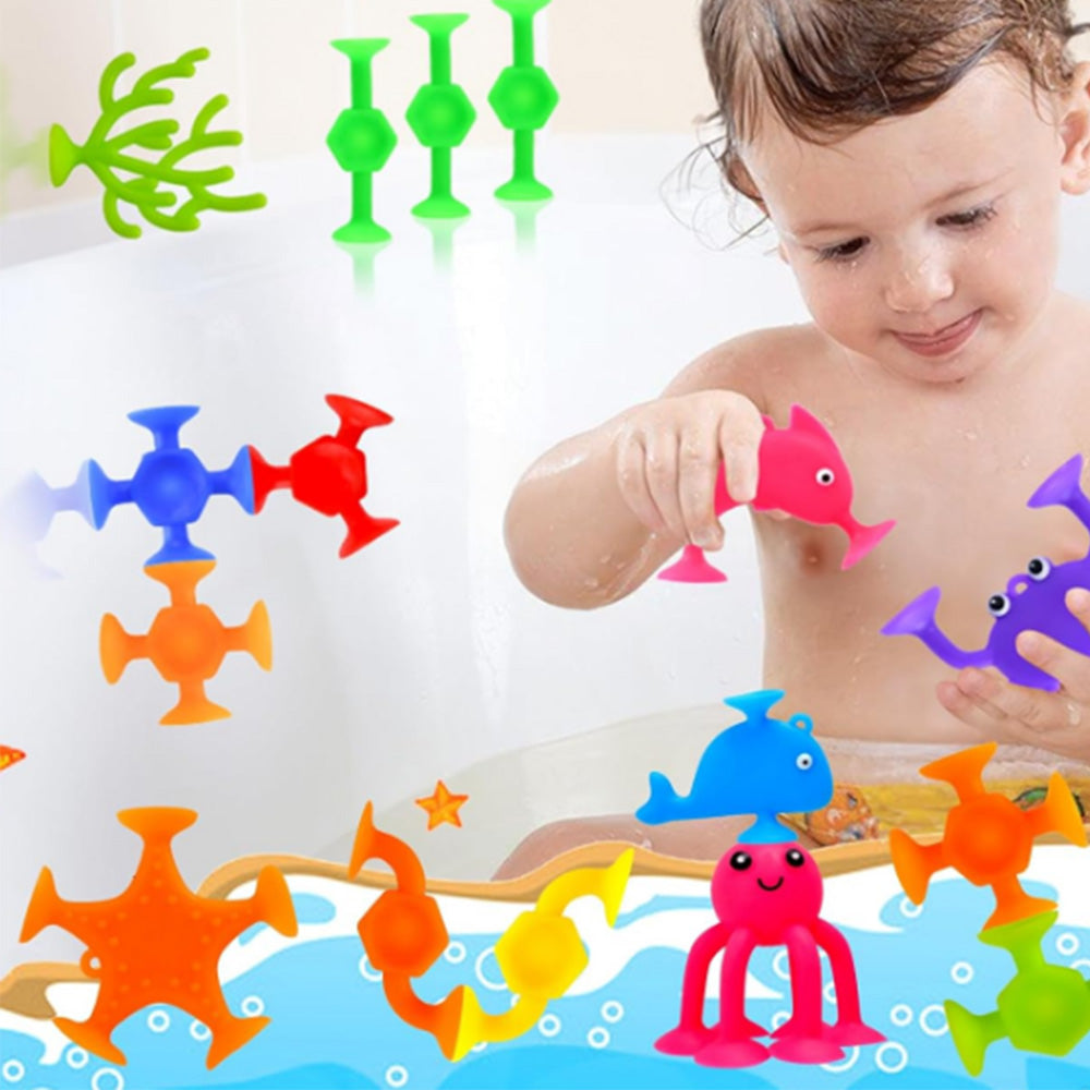 27Pcs Set Suction Bath Toys Sensory Shower Toys with Egg Shell Storage Box