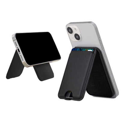 For iPhone Adjustable Magnetic Phone Stand PU Leather Wallet for iPhone 15/14/13 Series Black