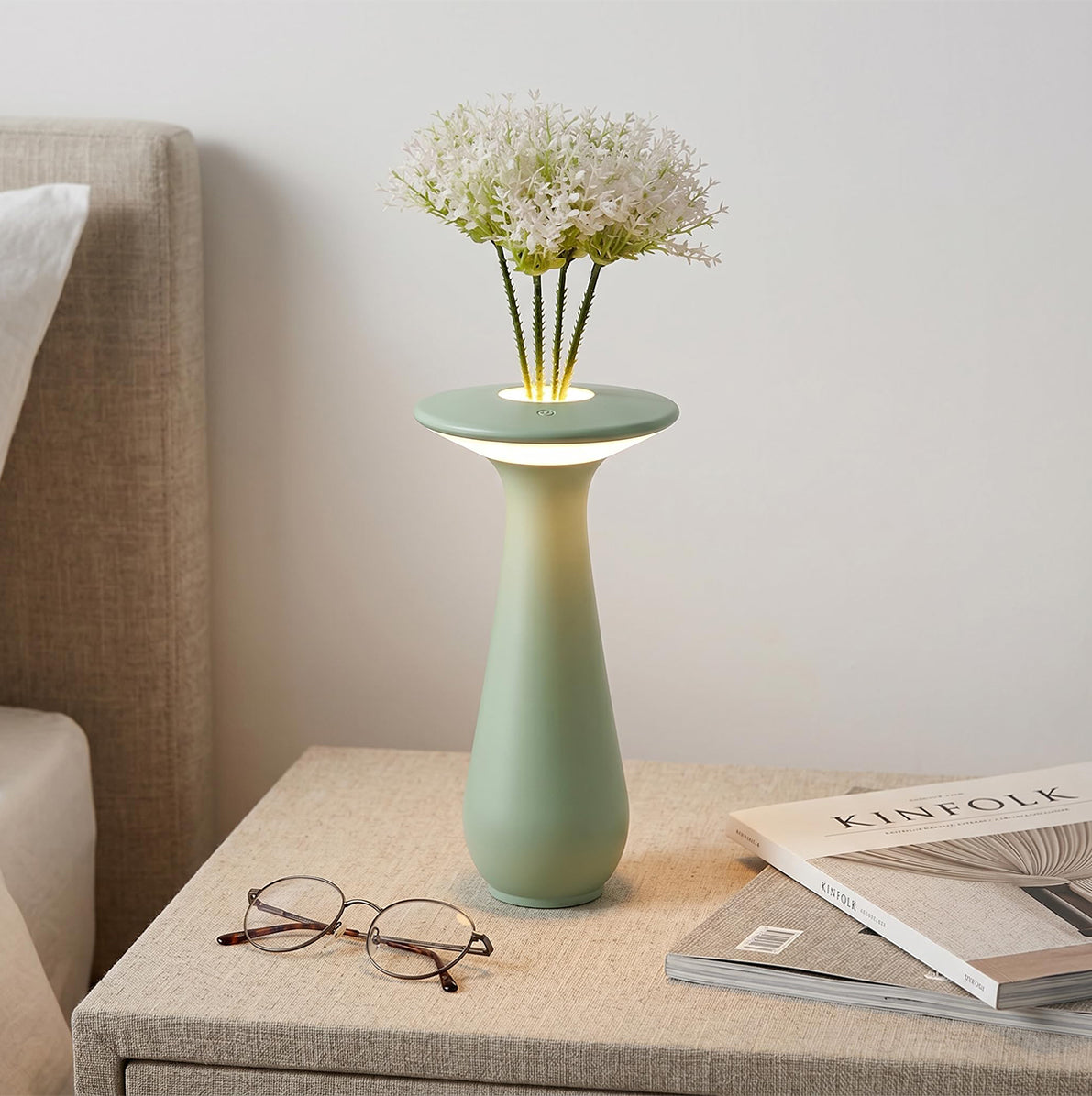 Rechargeable Vase Table Night Light with Warm Dimmable Glow - Green