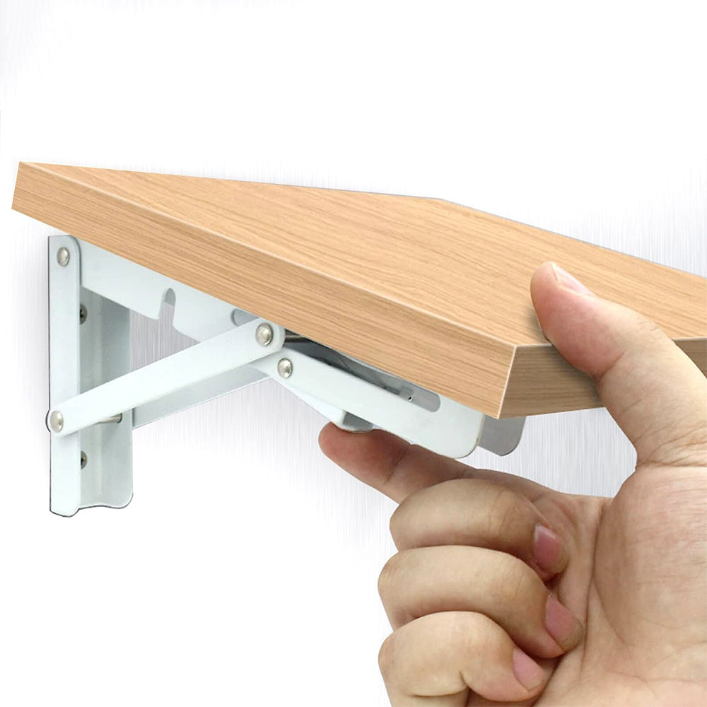 2Pcs 90 Degree Foldable Metal Shelf Brackets-White