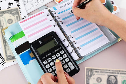 PU Leather Binder Money Organizer Cash Envelopes With 12 Zipper-Light Blue
