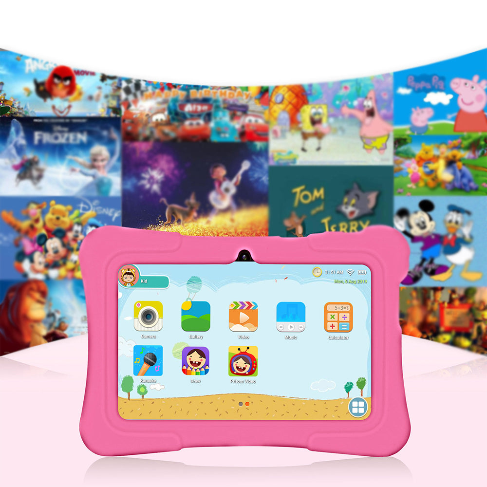 7 Inch Kids Tablet Android 10.0 Quad Core 16GB with Shockproof Silicone Case-Pink