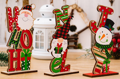 3Pcs Christmas Wooden Letter Figurine Ornaments Set with Santa Snowman Gnome Table Decoration Signs-Each of Style