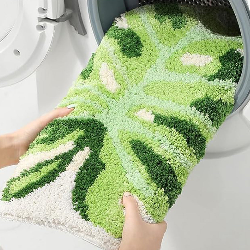 Faux Sherpa Bathroom Mat Monstera Leaf Design Non Slip Washable Rug for Bathroom Floor