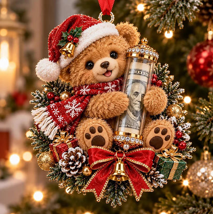 5 Piece Christmas Cash Holder Animal Ornaments with Clear Money Tubes
