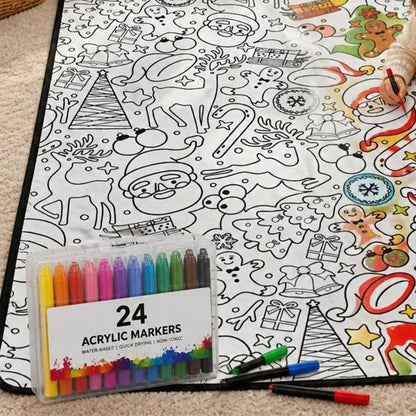Adult DIY Christmas Coloring Blanket Black and White Line Art - Santa