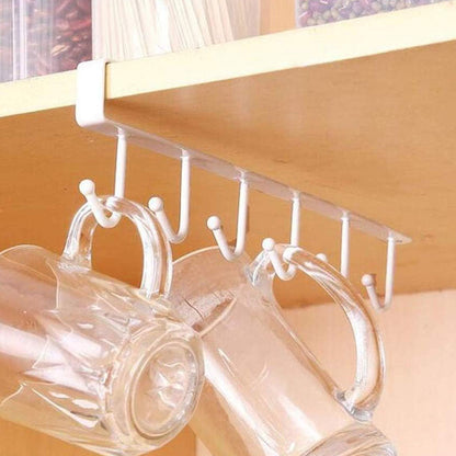 No-Drill Metal Hanging Rack ââ‚?6-Hook Organizer for Cabinets & Closets White