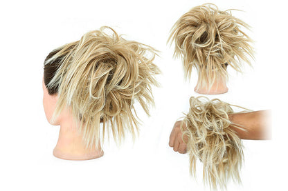 High-Temperature Fiber Curly Wavy Scrunchy Messy Hair Bun-Sandy Brown To Bleach Blonde