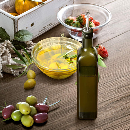 Glass Olive Oil Bottle Dispenser Oil And Vinegar Cruet With Pourers And Funnel -Green