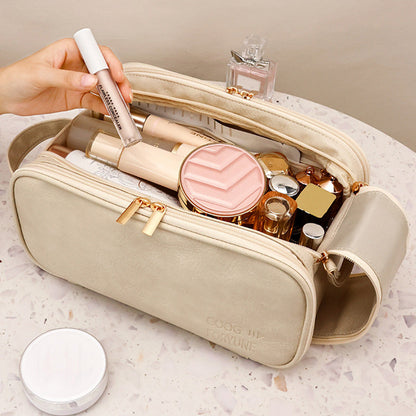 Travel Toiletry Bag Makeup Organizer with Handle Water Resistant Cosmetic Bag Beige