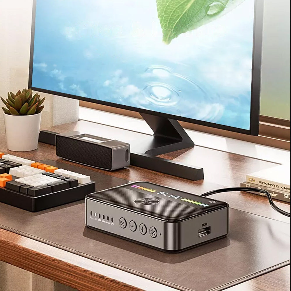 Wireless Bluetooth 5.3 Audio Transmitter Receiver 2-in-1 Audio Adapter with LED Display AUX RCA Coaxial Optical USB Input