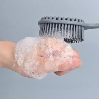 Long Handle Bath Shower Brush Silicone Body Brush Back Scrubber Gray