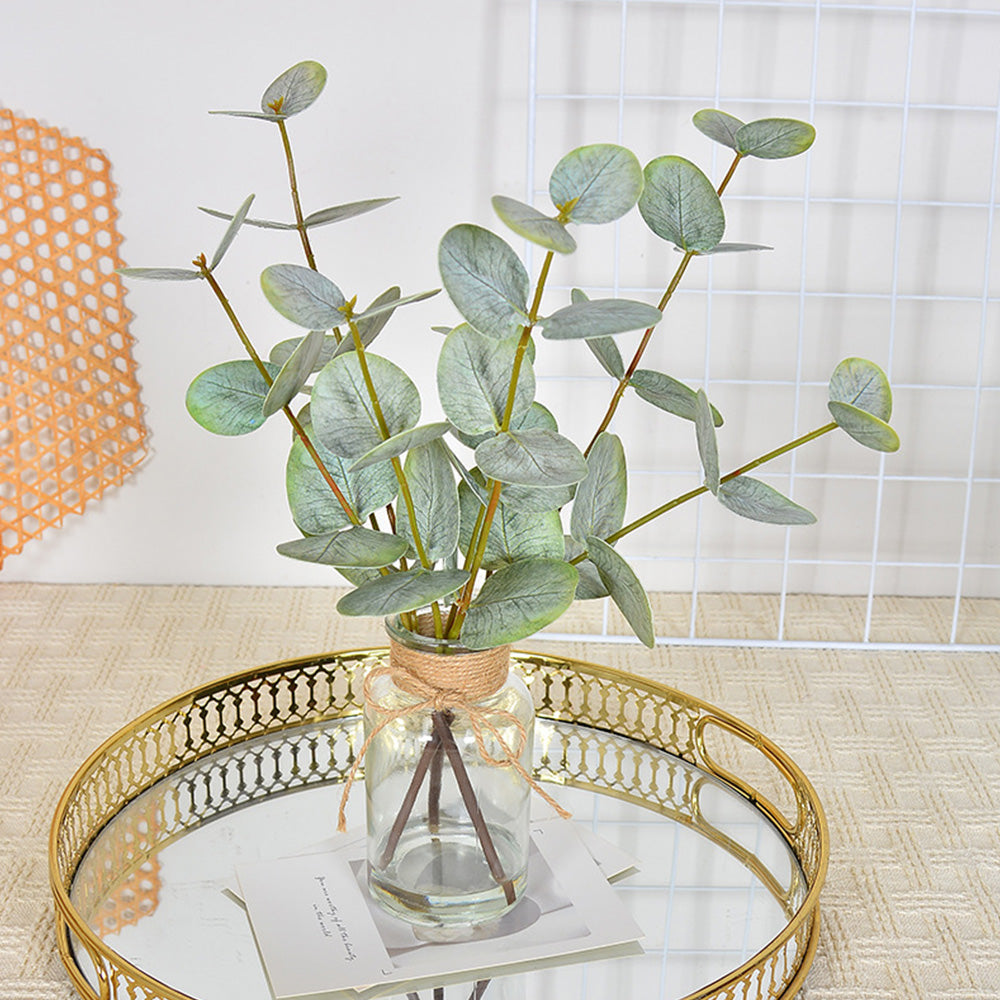 Realistic Artificial Eucalyptus Plant 3-Branch Faux Water Decorative Leaves-green