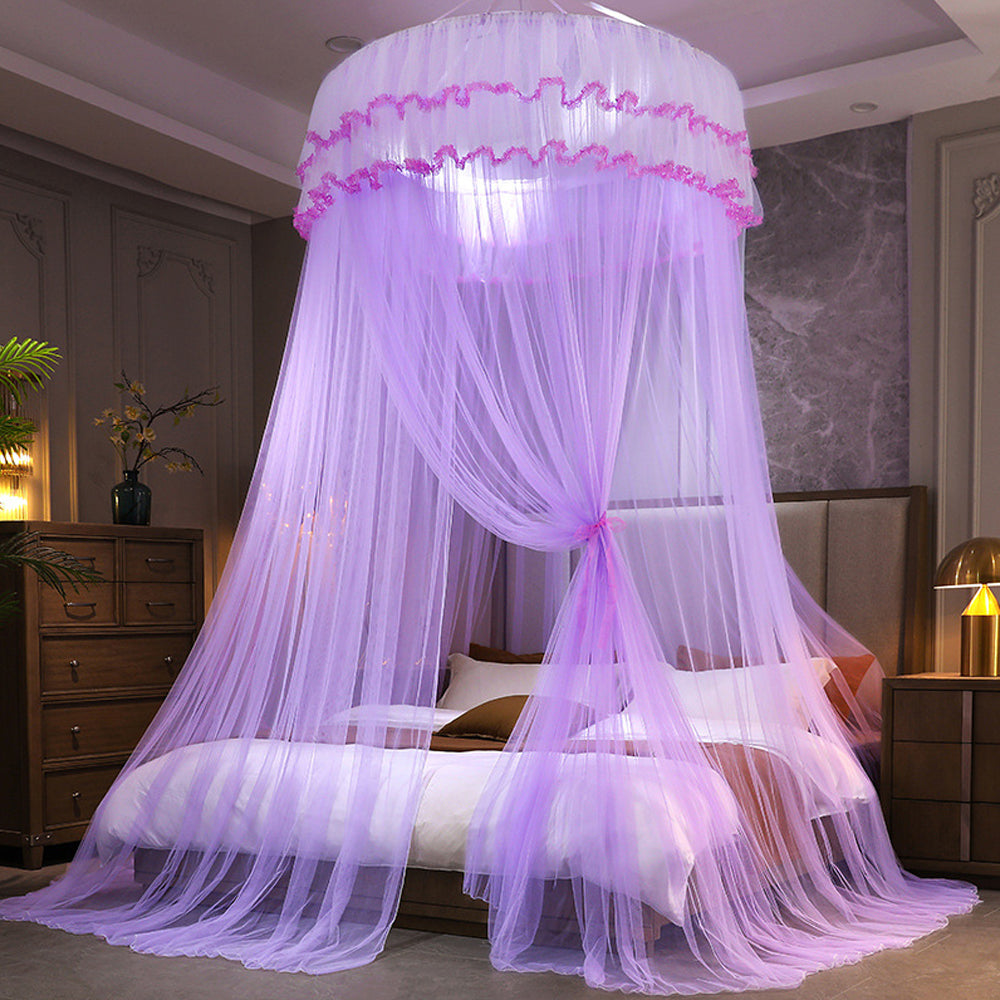 Lace Bed Canopy Drapes Dome Mosquito Net Hanging Bed Curtain Purple