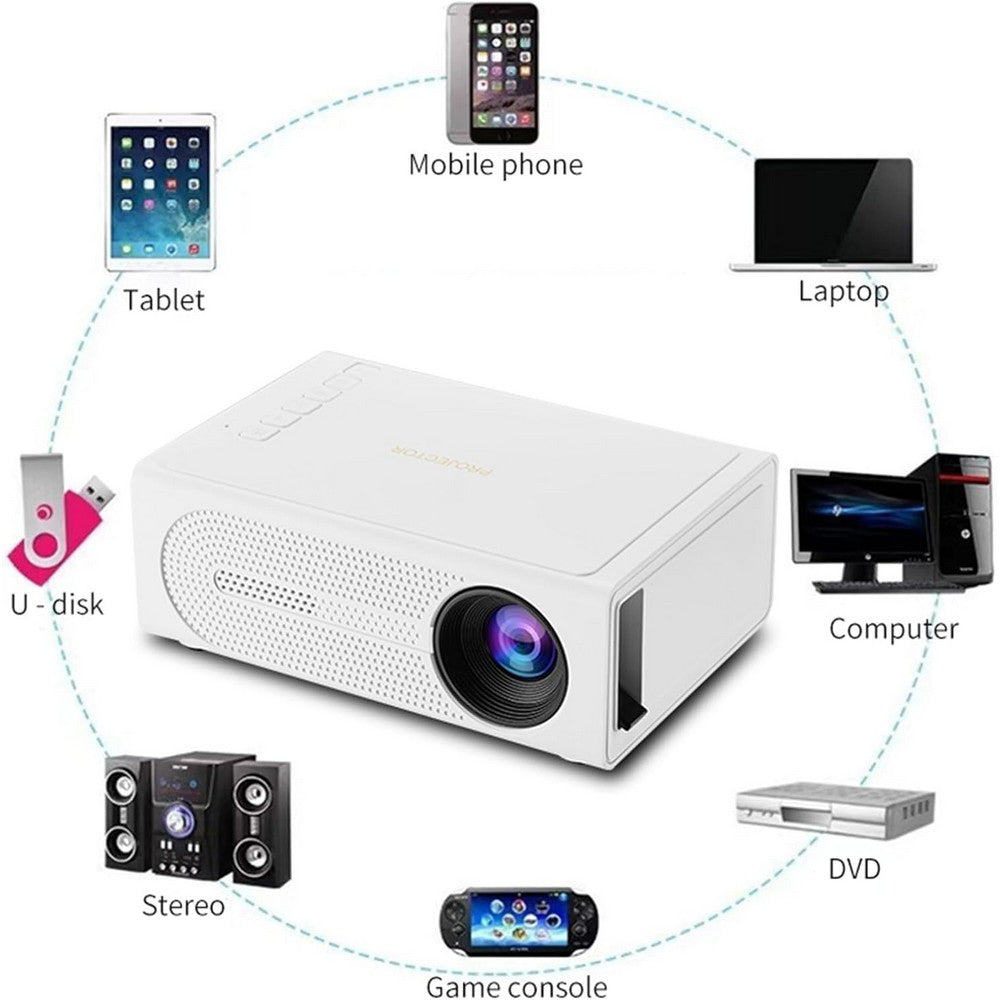 1080P Mini Projector Full HD Portable Video Projector Home Theater Movie-White