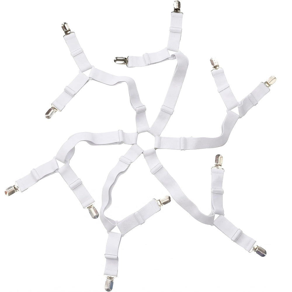 Bed Sheet Fastener 12 Clips Adjustable Elastic Sheet Holder for Mattress White