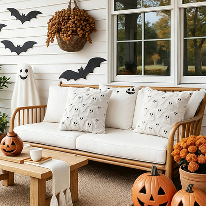 2 Pack Halloween Ghost Pillow Covers Plush Cushion Covers