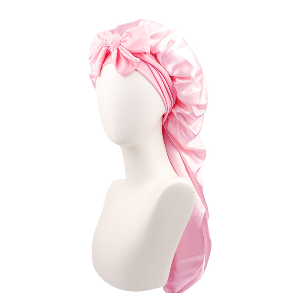 Double-Side Long Hair Bonnet for Sleeping Women Sleeping Cap with Tie Band Pink