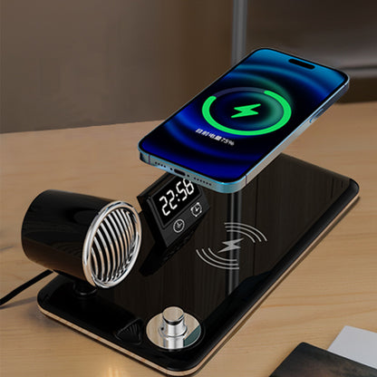 4 in 1 LED Desk Lamp with Wireless Charger Bluetooth Speaker and Alarm Clock-Black