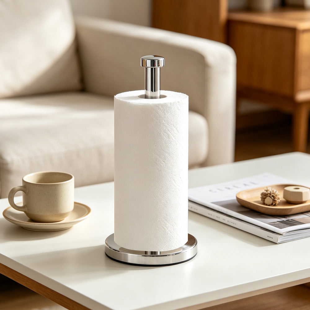 Stainless Steel Countertop Paper Towel Holder - Round Base Flat Top