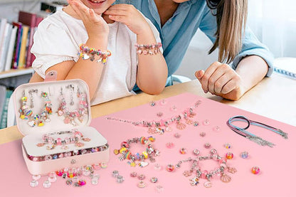 133Pcs Charm Bracelet Making Kit for Girls with Jewelry Box DIY Beaded Jewelry Making Kit Christmas Gift-Rainbow and Pink
