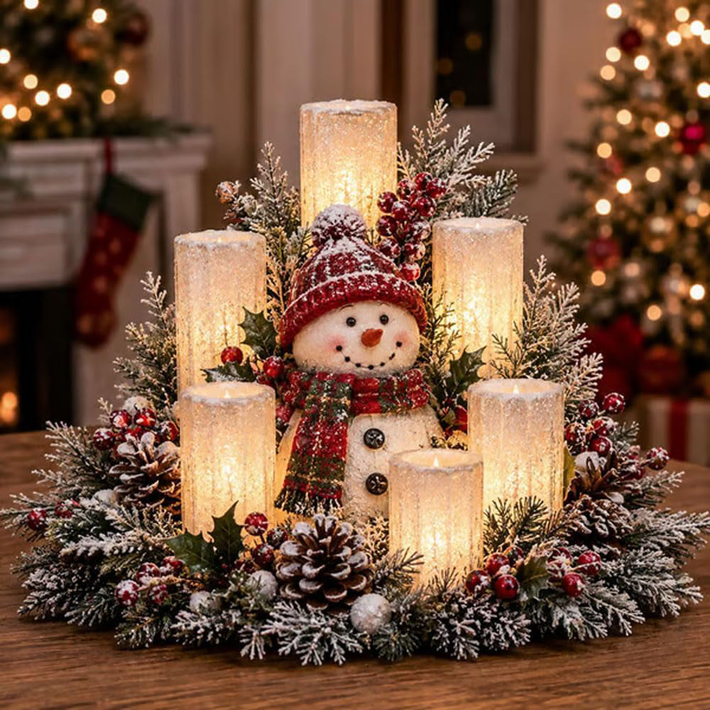 Christmas Decoration Candle Light Resin Christmas Table Centerpieces - Snowman