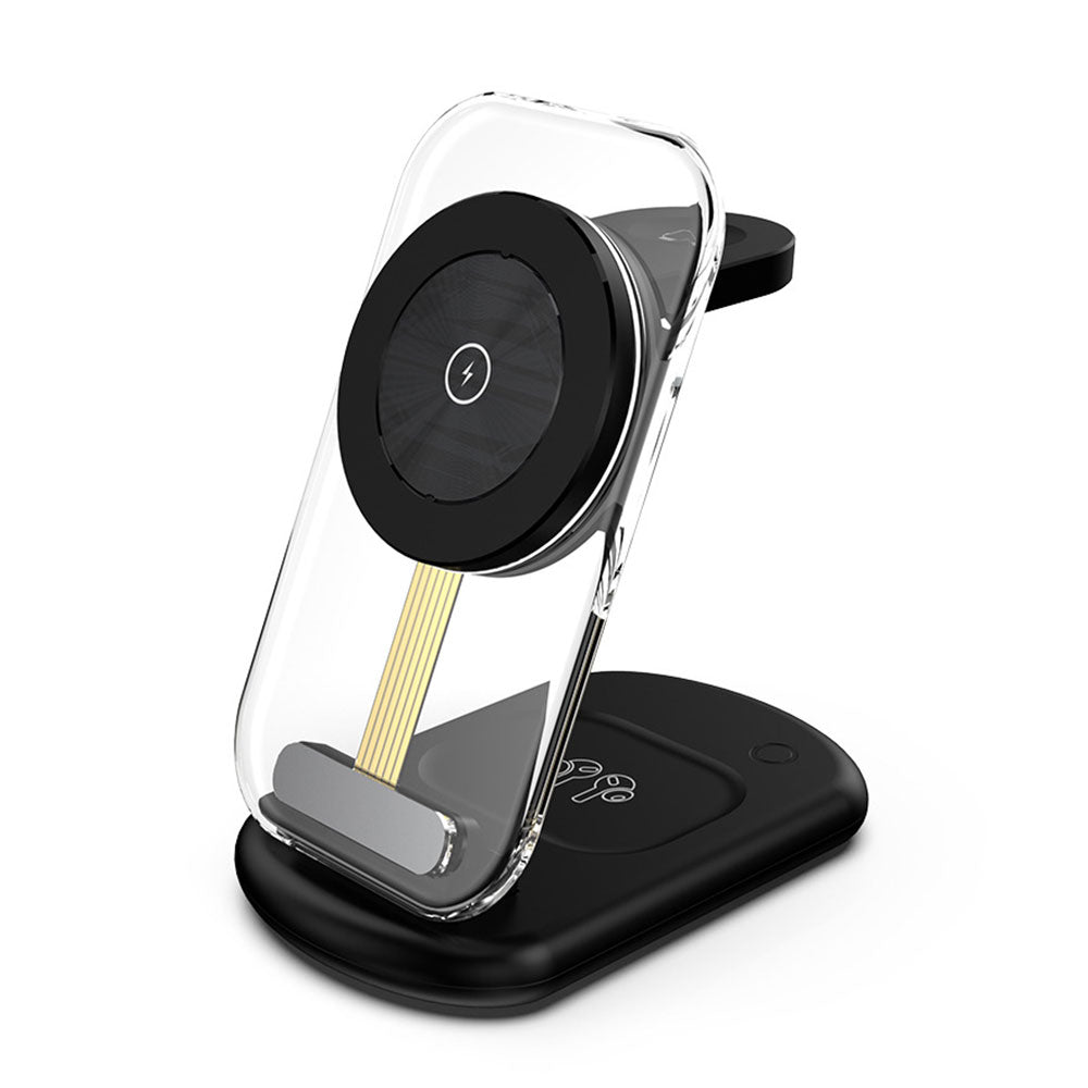 3-in-1 Wireless Charging Station for Apple Devices Wireless Charger Dock with Night Light Black