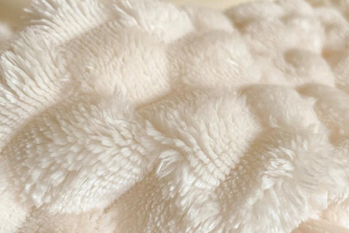 Fluffy Fleece Comforter Soft Warm Winter Jacquard Throw Blanket for Couch Bed -Beige