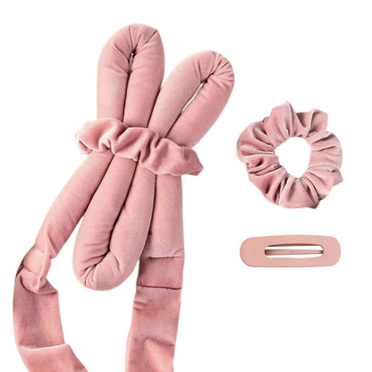 4Pcs Set Heatless Hair Curler Tools Overnight No Heat Hair Curling Set for Long Hair Pink