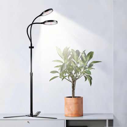 LED Grow Light with Dual Heads Full Spectrum Adjustable Plant Lamp for Indoor Plants Black