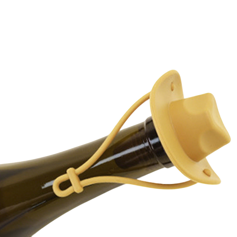 Western Cowboy Hat Silicone Wine Bottle Stopper Champagne Sealer -Yellow