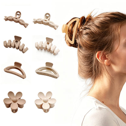 8Pcs Fall Winter Milk Coffee Tone Hair Claws Set Acrylic Hair Clips for Women