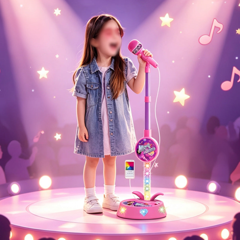 Karaoke Microphone Toy with Stand and Flashing Lights - Pink