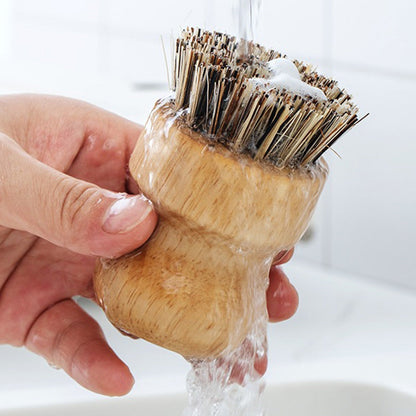 3PCS Bamboo Round Mini Dish Brushes ¨C Natural Cleaning Kitchen Scrubber Set