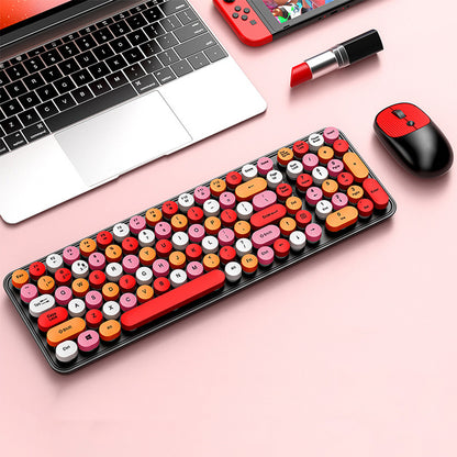 2.4GHz Wireless Keyboard And Mouse Combo With Round Key Caps-Pink