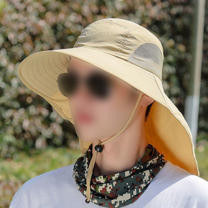 Unisex Wide Brim Sun Hat with Neck Flap UV Protection Fishing Cap for Outdoor Hiking Khaki