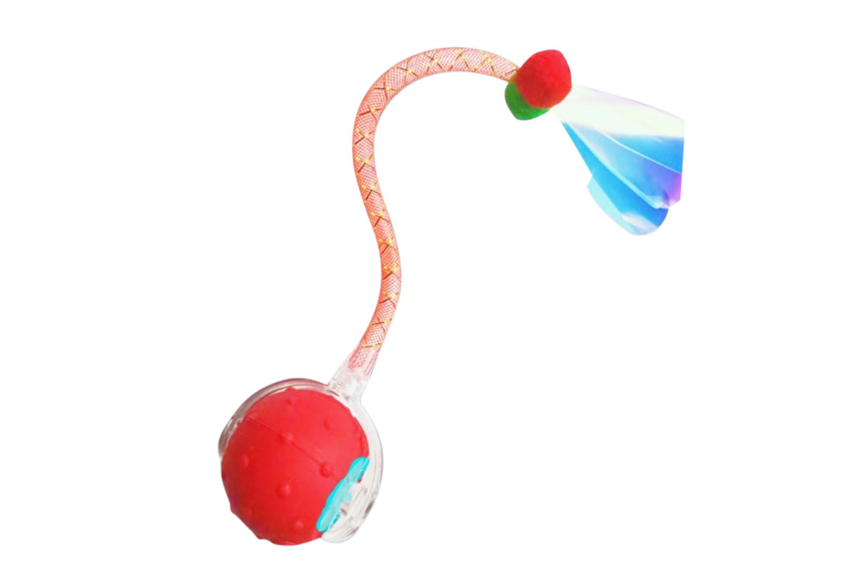 Interactive Cat Toys Ball for Indoor Cats Moving Cat Ball with Elastic Tail -Red